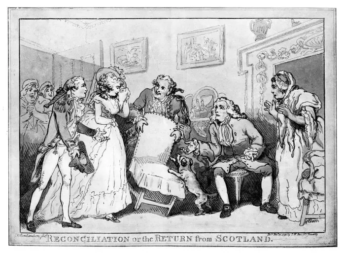 Framed Print : Reconciliation or the Return from Scotland, late 18th century Framed Print : Reconciliation or the Return from Scotland, late 18th century