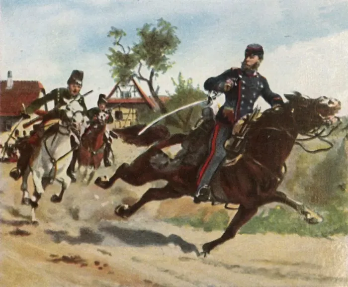 Framed Print : Reconnaissance ride of Count Zeppelin at Schirlenhof, 26 July 1870, (1936). Creator: Unknown Framed Print : Reconnaissance ride of Count Zeppelin at Schirlenhof, 26 July 1870, (1936). Creator: Unknown
