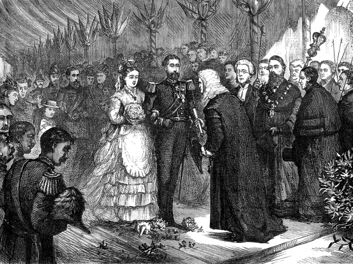 Framed Print : The Recorder of Gravesend presenting the address to the Duke and Duchess of Edinburgh, 1874. Creator: Unknown Framed Print : The Recorder of Gravesend presenting the address to the Duke and Duchess of Edinburgh, 1874. Creator: Unknown