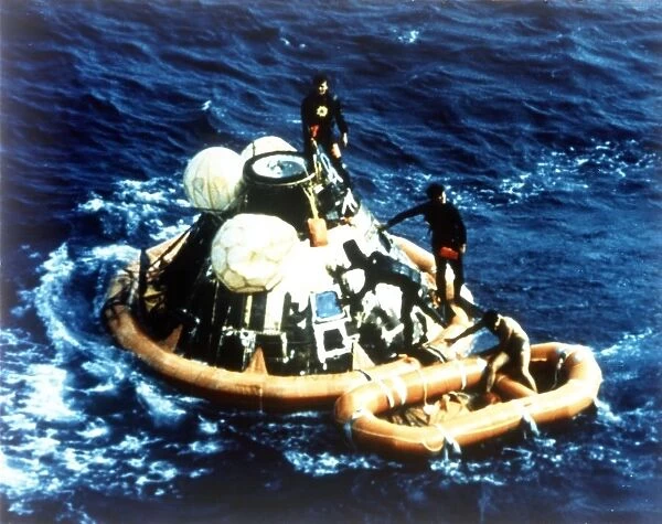 Recovery of command module Columbia in the Pacific Ocean, Apollo II mission, 24 July 1969