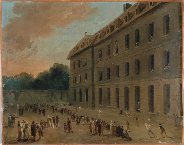 Framed Print : Recreation for prisoners in Saint-Lazare: the ball game, c1794. Creator: Unknown Framed Print : Recreation for prisoners in Saint-Lazare: the ball game, c1794. Creator: Unknown