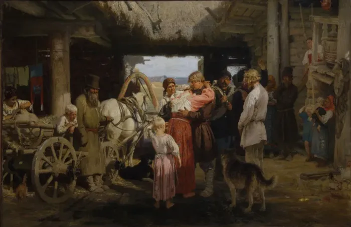 Framed Print : The Recruit Farewell, 1879. Artist: Repin, Ilya Yefimovich (1844-1930) Framed Print : The Recruit Farewell, 1879. Artist: Repin, Ilya Yefimovich (1844-1930)