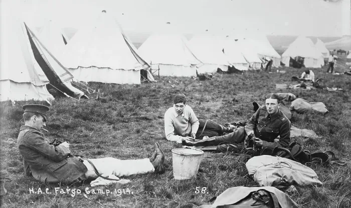 Framed Print : Recruits, Aldershot, H.A.C. Fargo Camp. 1914, 1914. Creator: Bain News Service Framed Print : Recruits, Aldershot, H.A.C. Fargo Camp. 1914, 1914. Creator: Bain News Service