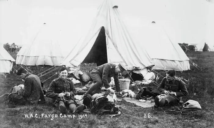 Framed Print : Recruits, Aldershot, H.A.C. Fargo Camp. 1914, 1914. Creator: Bain News Service Framed Print : Recruits, Aldershot, H.A.C. Fargo Camp. 1914, 1914. Creator: Bain News Service