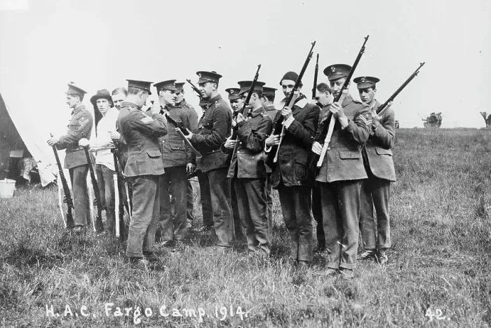 Framed Print : Recruits, Aldershot, H.A.C. Fargo Camp. 1914, 1914. Creator: Bain News Service Framed Print : Recruits, Aldershot, H.A.C. Fargo Camp. 1914, 1914. Creator: Bain News Service