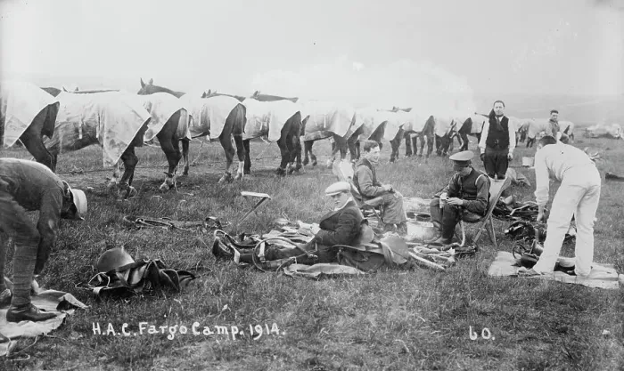 Framed Print : Recruits, Aldershot, H.A.C. Fargo Camp. 1914, 1914. Creator: Bain News Service Framed Print : Recruits, Aldershot, H.A.C. Fargo Camp. 1914, 1914. Creator: Bain News Service