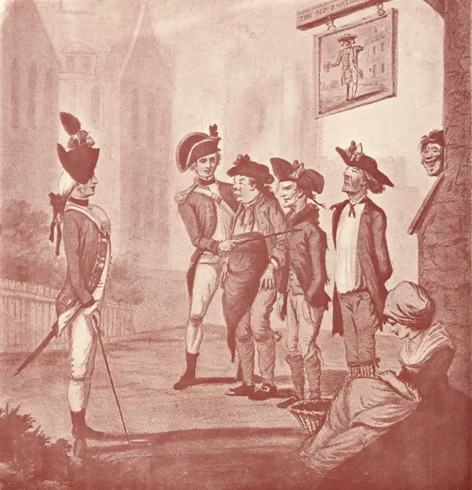 Framed Print : Recruits c18th century (1909). Artist: Watson & Dixon Framed Print : Recruits c18th century (1909). Artist: Watson & Dixon