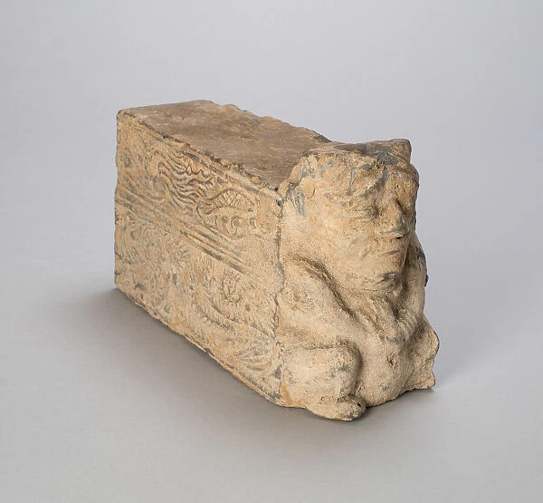 Rectangular Tile with Squatting Figure, Dragons, and Phoenixes, Han dynasty (206 B. C. -A. D