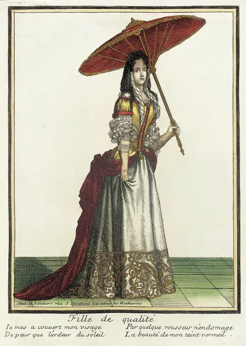 Framed Print : Recueil des modes de la cour de France, Fille de Qualité, Bound 1703-1704. Creator: Henri Bonnart Framed Print : Recueil des modes de la cour de France, Fille de Qualité, Bound 1703-1704. Creator: Henri Bonnart