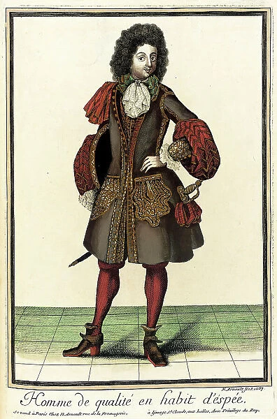Recueil des modes de la cour de France, Homme de Qualité en Habit d'Éspée, 1687. Creator: Nicolas Arnoult