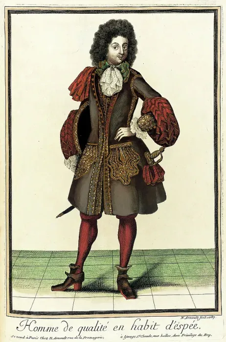 Framed Print : Recueil des modes de la cour de France, Homme de Qualité en Habit d'Éspée, 1687. Creator: Nicolas Arnoult Framed Print : Recueil des modes de la cour de France, Homme de Qualité en Habit d'Éspée, 1687. Creator: Nicolas Arnoult