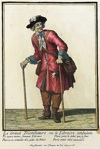 Recueil des modes de la cour de France, Le Grand Triomfateure ou le Libraire Ambulan, 1703-1704. Creator: Henri Bonnart