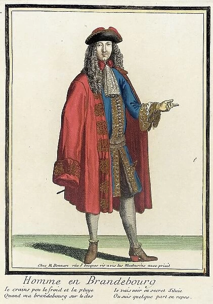 Recueil des modes de la cour de France, Homme en Brandebourg, Bound 1703-1704. Creator: Henri Bonnart