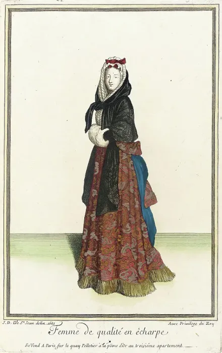 Framed Print : Recueil des modes de la cour de France, Femme de Qualité en Êcharpe, 1683. Creator: Jean de Dieu Framed Print : Recueil des modes de la cour de France, Femme de Qualité en Êcharpe, 1683. Creator: Jean de Dieu