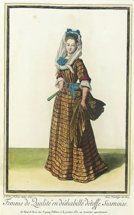 Framed Print : Recueil des modes de la cour de France, Femme de Qualité en Déshabillé Détoffe Siamoise, 1687. Creator: Jean de Dieu Framed Print : Recueil des modes de la cour de France, Femme de Qualité en Déshabillé Détoffe Siamoise, 1687. Creator: Jean de Dieu