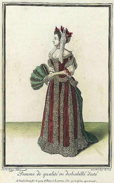 Recueil des modes de la cour de France, Femme de Qualité en Deshabillé d'Esté, 1684. Creator: Jean de Dieu