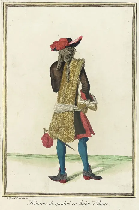 Framed Print : Recueil des modes de la cour de France, Homme de Qualité en Habit d'Hiuer, 1678. Creator: Jean de Dieu Framed Print : Recueil des modes de la cour de France, Homme de Qualité en Habit d'Hiuer, 1678. Creator: Jean de Dieu