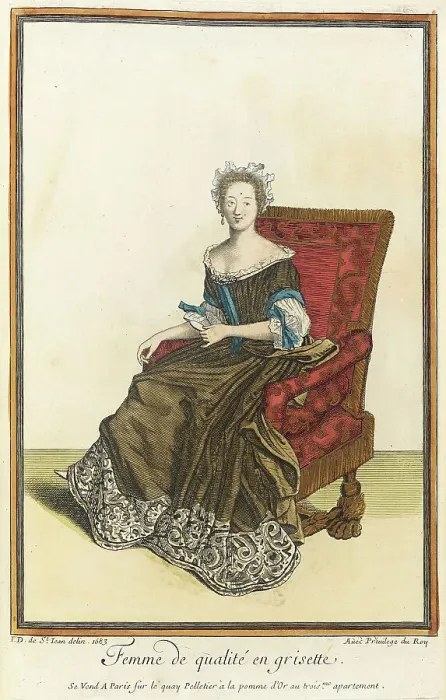 Framed Print : Recueil des modes de la cour de France, Femme de Qualité en Grisette, 1683. Creator: Jean de Dieu Framed Print : Recueil des modes de la cour de France, Femme de Qualité en Grisette, 1683. Creator: Jean de Dieu