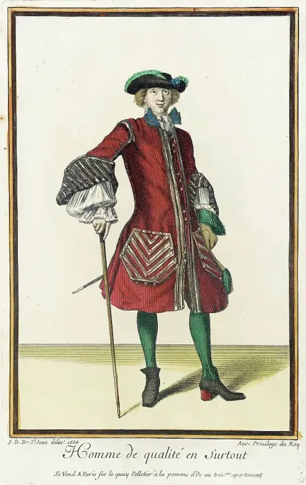 Framed Print : Recueil des modes de la cour de France, Homme de Qualité en Surtout, 1684. Creator: Jean de Dieu Framed Print : Recueil des modes de la cour de France, Homme de Qualité en Surtout, 1684. Creator: Jean de Dieu