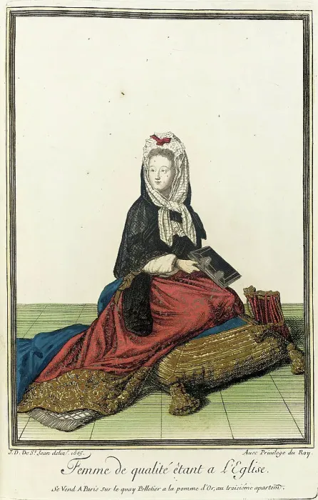 Framed Print : Recueil des modes de la cour de France, Femme de Qualité Êtant a L'Eglise, 1685. Creator: Jean de Dieu Framed Print : Recueil des modes de la cour de France, Femme de Qualité Êtant a L'Eglise, 1685. Creator: Jean de Dieu