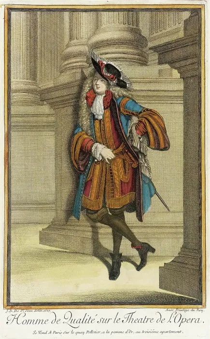 Framed Print : Recueil des modes de la cour de France, Homme de Qualité sur le Theatre de l'Opera, 1687. Creator: Jean de Dieu