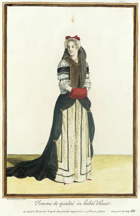 Framed Print : Recueil des modes de la cour de France, Femme de Qualité en Habit d'Hiuer, 1683. Creator: Jean de Dieu Framed Print : Recueil des modes de la cour de France, Femme de Qualité en Habit d'Hiuer, 1683. Creator: Jean de Dieu