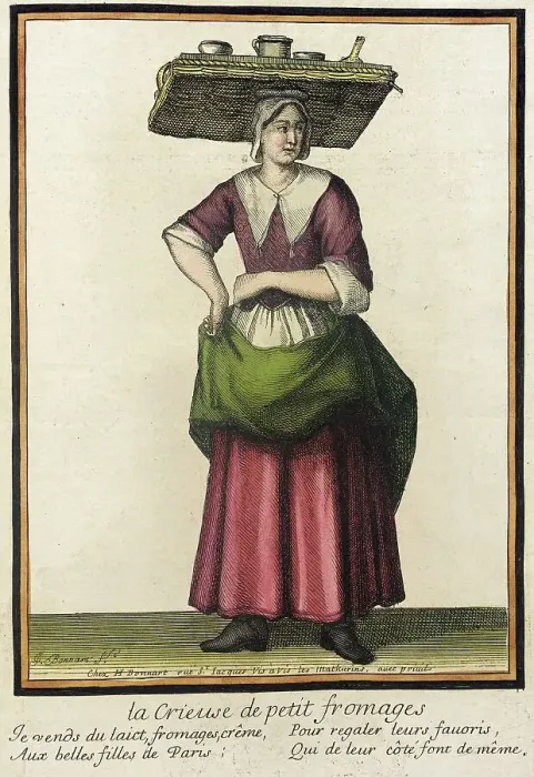 Framed Print : Recueil des modes de la cour de France, La crieuse de Petit Fromages, between 1675 and 1685. Creator: Henri Bonnart Framed Print : Recueil des modes de la cour de France, La crieuse de Petit Fromages, between 1675 and 1685. Creator: Henri Bonnart