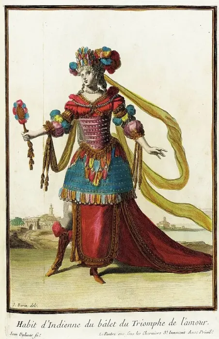 Framed Print : Recueil des modes de la cour de France, Habit d'Indienne du Balet du Triomphe de l'Amour, 1703-04. Creators: Jacques Le Pautre, Jean Doliver, Jean Berain Framed Print : Recueil des modes de la cour de France, Habit d'Indienne du Balet du Triomphe de l'Amour, 1703-04. Creators: Jacques Le Pautre, Jean Doliver, Jean Berain