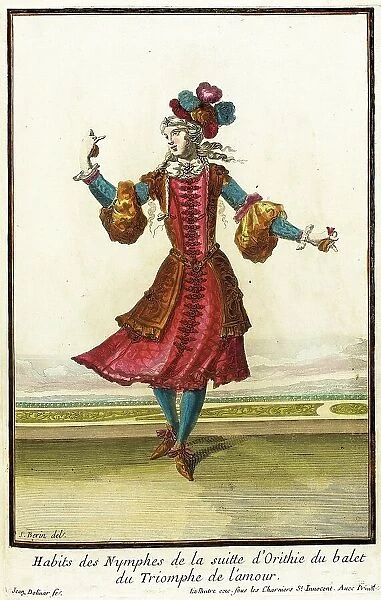 Recueil des modes de la cour de France, Habits des Nymphes de la Suitte d'Orithie du... 1703-04. Creators: Jean Berain, Jean Lepautre, Jacques Le Pautre