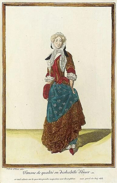 Recueil des modes de la cour de France, Femme de Qualité en Deshabille d'Hiuer, 1678. Creator: Jean de Dieu