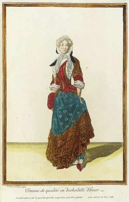 Framed Print : Recueil des modes de la cour de France, Femme de Qualité en Deshabille d'Hiuer, 1678. Creator: Jean de Dieu Framed Print : Recueil des modes de la cour de France, Femme de Qualité en Deshabille d'Hiuer, 1678. Creator: Jean de Dieu