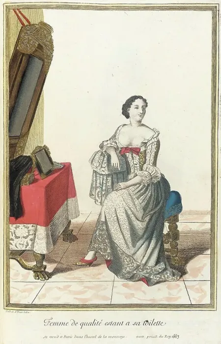 Framed Print : Recueil des modes de la cour de France, Femme de Qualité Estant a sa Toilette, 1683. Creator: Jean de Dieu Framed Print : Recueil des modes de la cour de France, Femme de Qualité Estant a sa Toilette, 1683. Creator: Jean de Dieu
