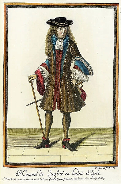 Recueil des modes de la cour de France, Homme de Qualité en Habit d'Epée, 1687. Creator: Nicolas Arnoult