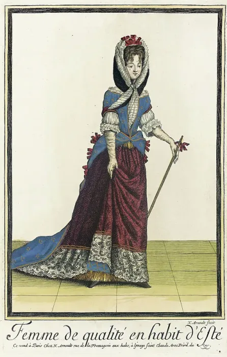 Framed Print : Recueil des modes de la cour de France, Femme de Qualité en Habit d'Esté, between c1682 and c1688. Creator: Nicolas Arnoult Framed Print : Recueil des modes de la cour de France, Femme de Qualité en Habit d'Esté, between c1682 and c1688. Creator: Nicolas Arnoult