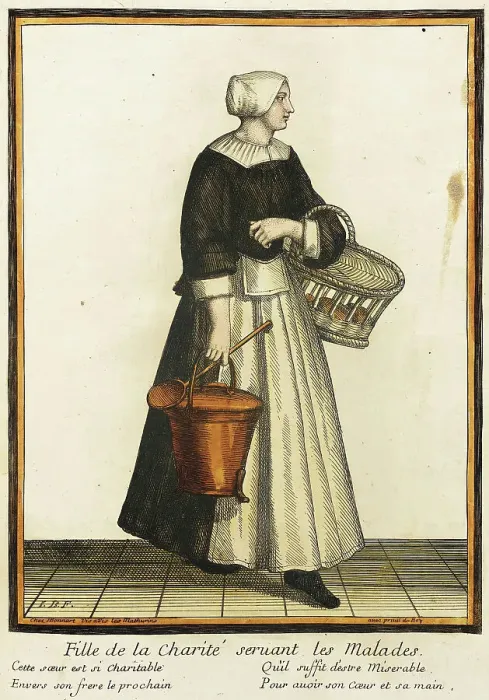 Framed Print : Recueil des modes de la cour de France, Fille de la Charité Seruant les Malades, Bound 1703-1704. Creator: Henri Bonnart Framed Print : Recueil des modes de la cour de France, Fille de la Charité Seruant les Malades, Bound 1703-1704. Creator: Henri Bonnart