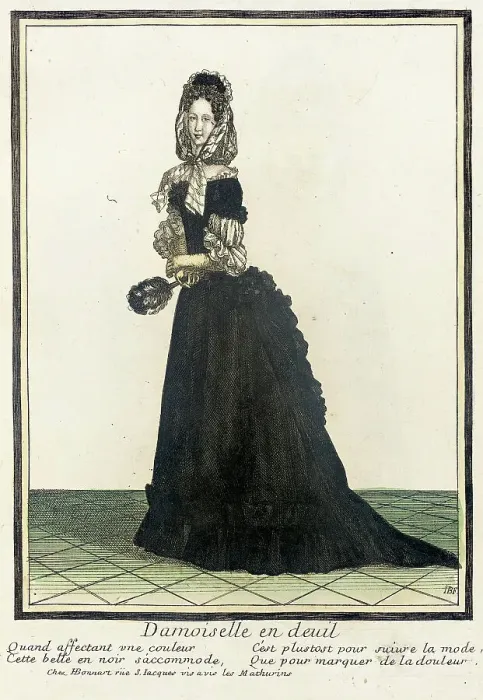Framed Print : Recueil des modes de la cour de France, Damoiselle en Deuil, Bound 1703-1704. Creator: Henri Bonnart Framed Print : Recueil des modes de la cour de France, Damoiselle en Deuil, Bound 1703-1704. Creator: Henri Bonnart