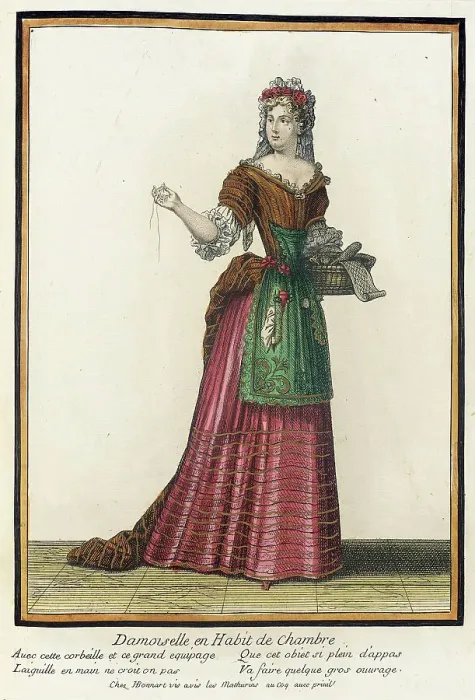 Framed Print : Recueil des modes de la cour de France, Damoiselle en Habit de Chambre, Bound 1703-1704. Creator: Henri Bonnart Framed Print : Recueil des modes de la cour de France, Damoiselle en Habit de Chambre, Bound 1703-1704. Creator: Henri Bonnart