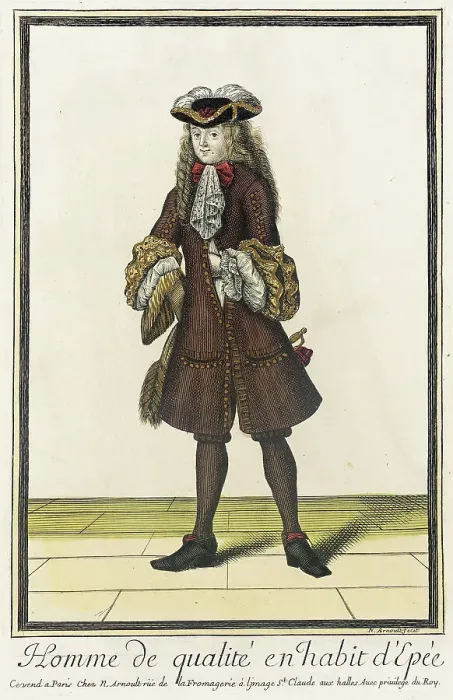 Framed Print : Recueil des modes de la cour de France, Homme de Qualité en Habit d'Epée, between 1678 and 1681. Creator: Nicolas Arnoult Framed Print : Recueil des modes de la cour de France, Homme de Qualité en Habit d'Epée, between 1678 and 1681. Creator: Nicolas Arnoult