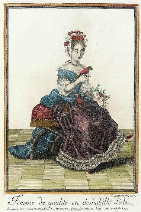 Framed Print : Recueil des modes de la cour de France, Femme de Qualité en Deshabilé d'Esté, 1687. Creator: Nicolas Arnoult Framed Print : Recueil des modes de la cour de France, Femme de Qualité en Deshabilé d'Esté, 1687. Creator: Nicolas Arnoult