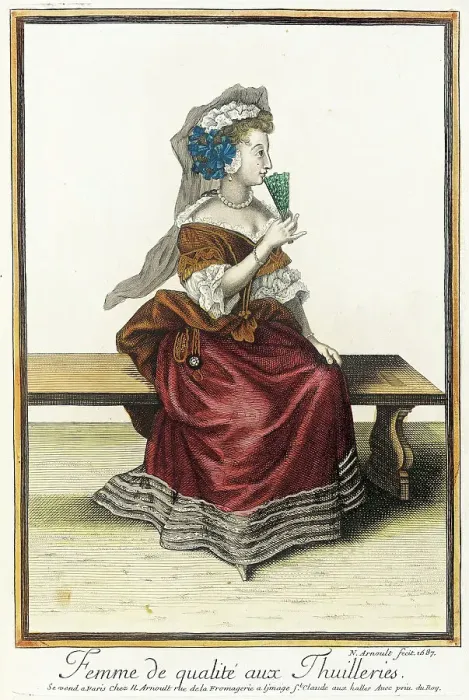 Framed Print : Recueil des modes de la cour de France, Femme de Qualité aux Thuilleries, 1687. Creator: Nicolas Arnoult Framed Print : Recueil des modes de la cour de France, Femme de Qualité aux Thuilleries, 1687. Creator: Nicolas Arnoult