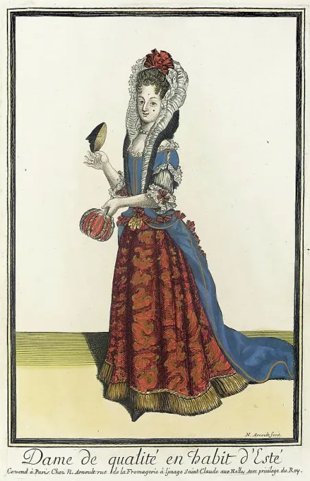 Framed Print : Recueil des modes de la cour de France, Dame de Qualité en Habit d'Esté, between 1682 and 1683. Creator: Nicolas Arnoult