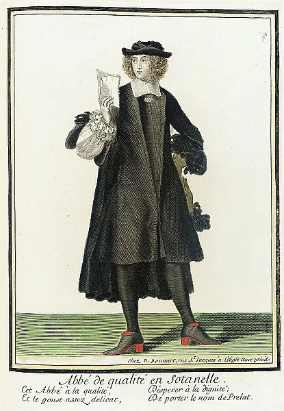 Recueil des modes de la cour de France, Abbé de Qualité en Sotanelle, between c1678 and c1693. Creator: Nicolas Bonnart