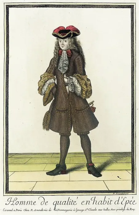 Framed Print : Recueil des modes de la cour de France, Homme de Qualité en Habit... between c1678 and c1681. Creator: Nicolas Arnoult Framed Print : Recueil des modes de la cour de France, Homme de Qualité en Habit... between c1678 and c1681. Creator: Nicolas Arnoult