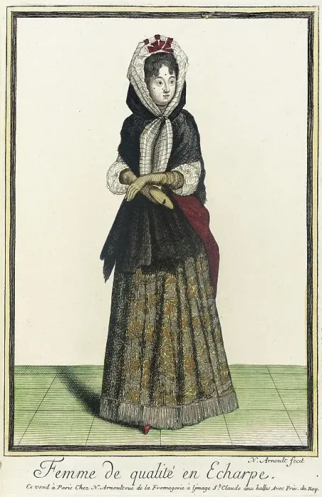 Framed Print : Recueil des modes de la cour de France, Femme de Qualité en Echarpe, between c1681 and c1683. Creator: Nicolas Arnoult Framed Print : Recueil des modes de la cour de France, Femme de Qualité en Echarpe, between c1681 and c1683. Creator: Nicolas Arnoult