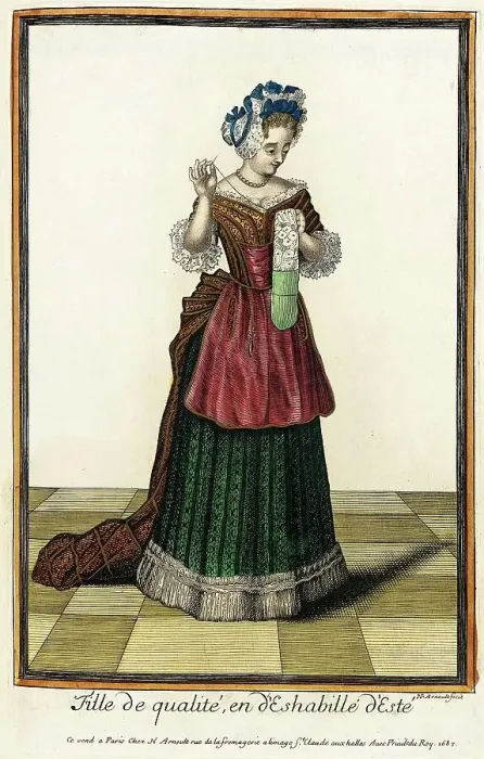 Framed Print : Recueil des modes de la cour de France, Fille de Qualité, en d'Eshabillé d'Este, 1687. Creator: Nicolas Arnoult Framed Print : Recueil des modes de la cour de France, Fille de Qualité, en d'Eshabillé d'Este, 1687. Creator: Nicolas Arnoult