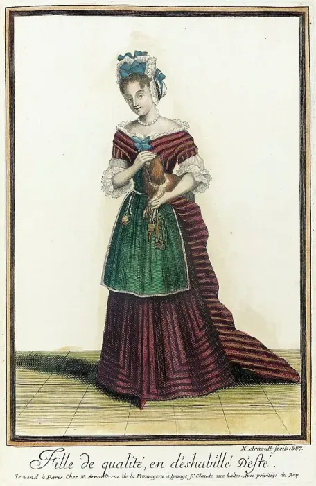 Framed Print : Recueil des modes de la cour de France, Fille de Qualité, en d'Eshabillé d'Esté, 1687. Creator: Nicolas Arnoult Framed Print : Recueil des modes de la cour de France, Fille de Qualité, en d'Eshabillé d'Esté, 1687. Creator: Nicolas Arnoult