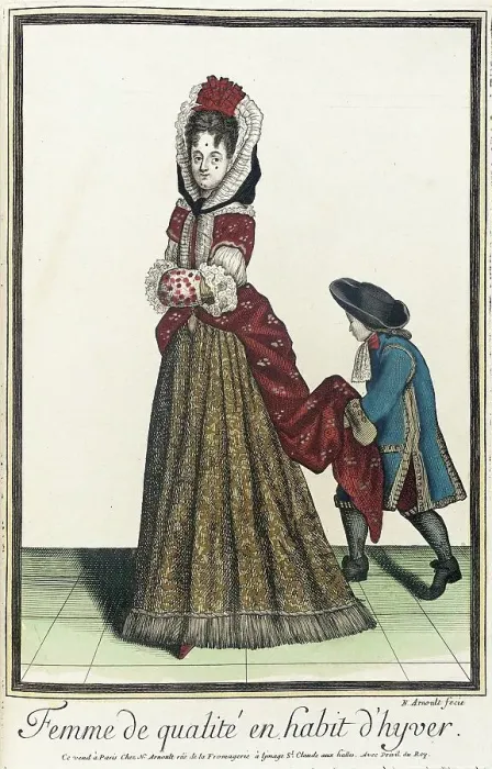 Framed Print : Recueil des modes de la cour de France, Femme de Qualité en Habit d'Hyver, between c1672 and c1686 Creator: Nicolas Arnoult Framed Print : Recueil des modes de la cour de France, Femme de Qualité en Habit d'Hyver, between c1672 and c1686 Creator: Nicolas Arnoult