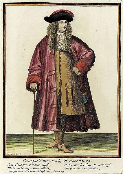 Recueil des modes de la cour de France, Casaque d'Hyuer à la Brandebourg, between c1675 and c1686. Creator: Nicolas Bonnart