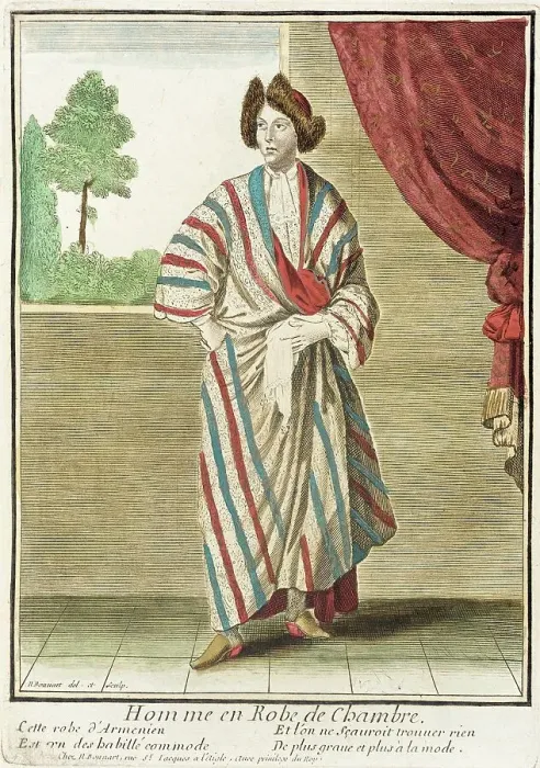 Framed Print : Recueil des modes de la cour de France, Homme en Robe de Chambre, 1676. Creator: Nicolas Bonnart Framed Print : Recueil des modes de la cour de France, Homme en Robe de Chambre, 1676. Creator: Nicolas Bonnart