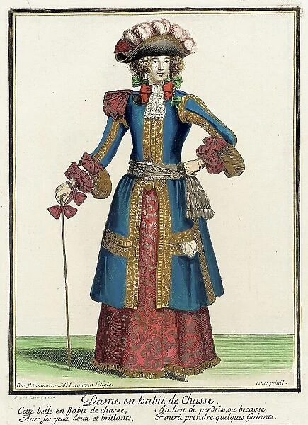 Recueil des modes de la cour de France, Dame en Habit de Chasse, 1670. Creator: Nicolas Bonnart
